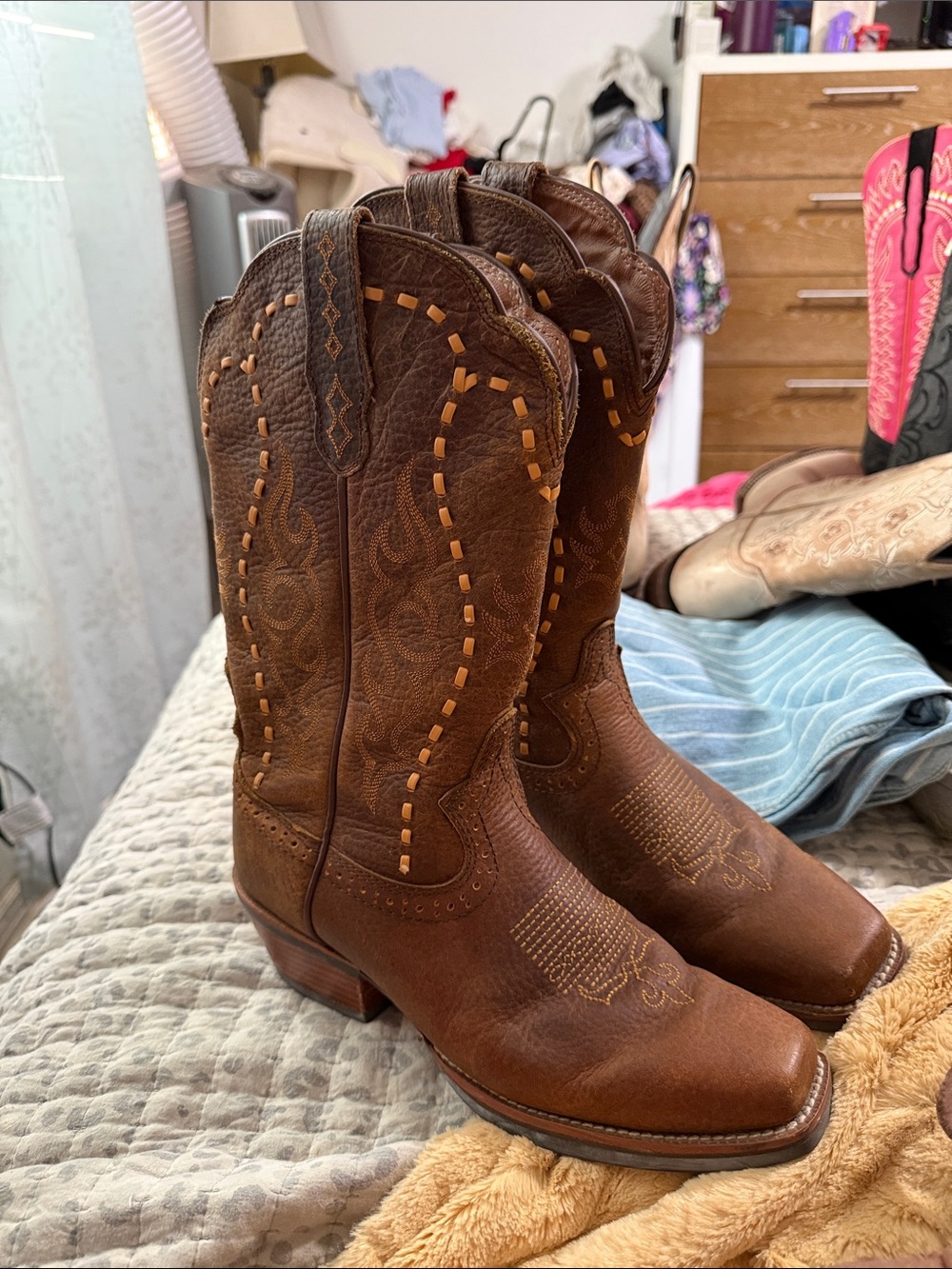 Justin Boots Brown Leather Western Lace-Up Heeled Boots